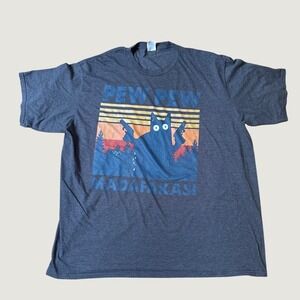 Sport & Company Pew Pew Cat Graphic Tee Mens Gray Retro Humor SIZE 3XL